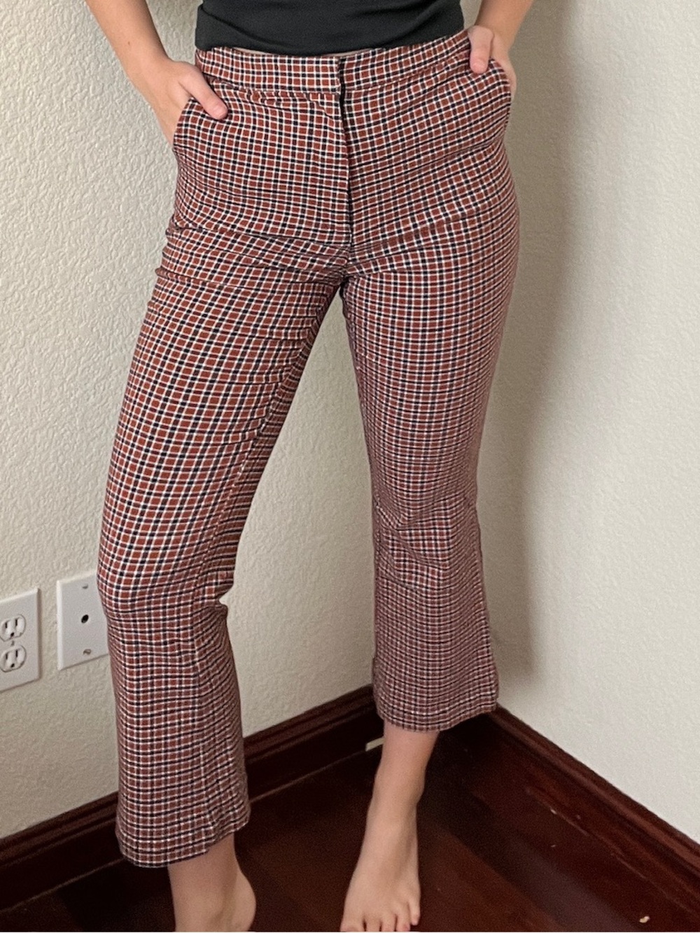 Urban Outfitters Gingham Ankle Pants - Navy & Brown
